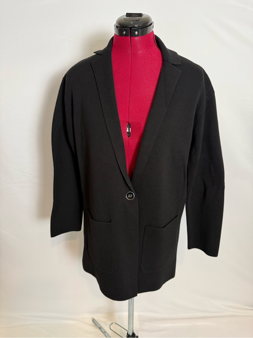 Talbots Knit Blazer Women's Size small Petite Black Single-Button Notch-Lapel